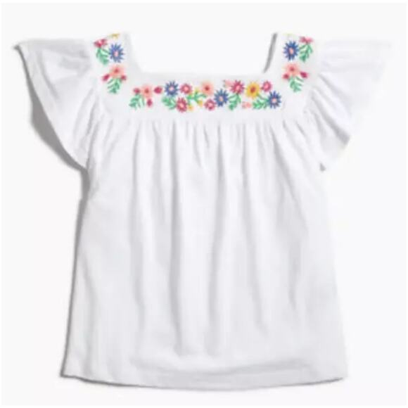 J.Crew Crew Cuts Girls Top Embroidered Square Neck Flutter Sleeves Size 8 - Picture 7 of 7